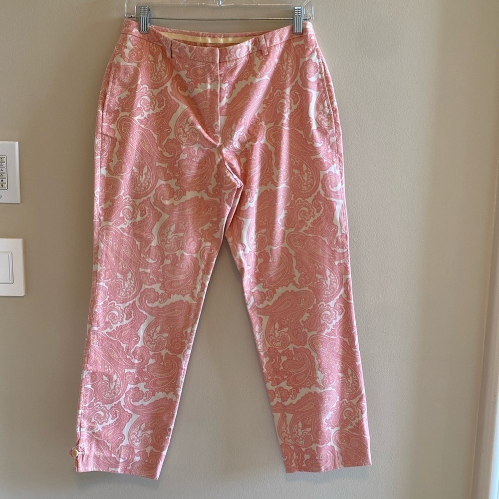 J Crew Favorite Fit VTG Pink Paisley Cotton Capri Pants Size 6